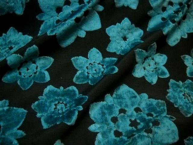 Ameublement marron devore fleur velours bleu paon 1 1 