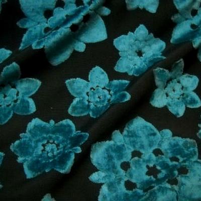 Ameublement marron devore fleur velours bleu paon 1 1 