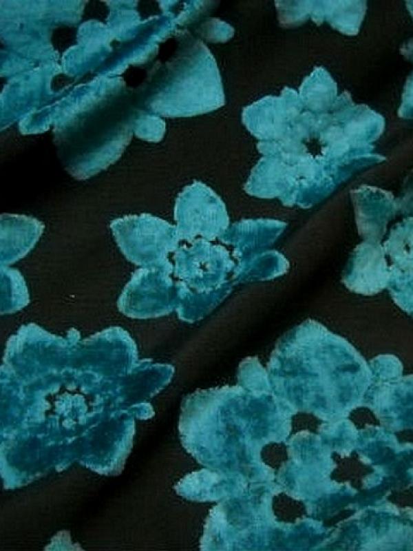 Ameublement marron devore fleur velours bleu paon 1 1 