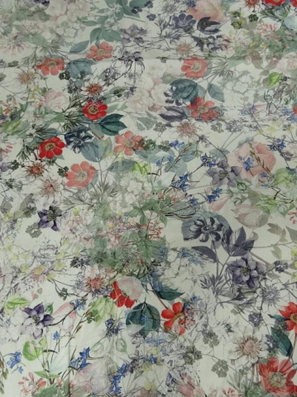 Bengaline coton fond blanc fleurs champetre 5 