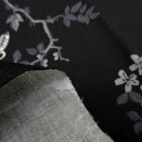 Bengaline coton lycra noire oiseaux et cerisiers en fleurs 3 
