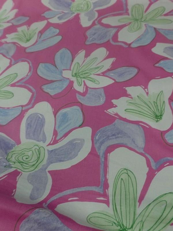 Bengaline coton rose larges fleurs 2 