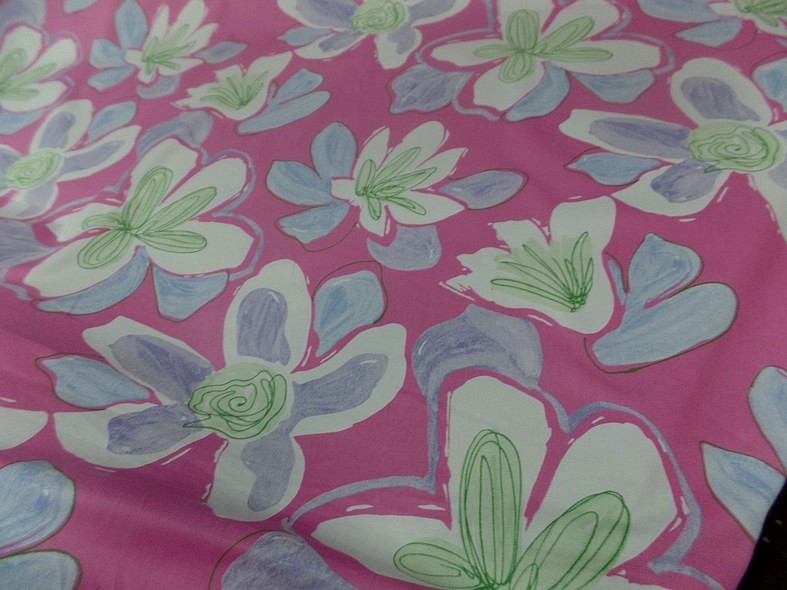 Bengaline coton rose larges fleurs 2