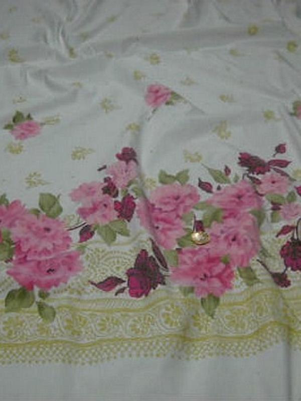 Bengaline lycra blanche embase fleurie rose 1 