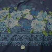 Bengaline lycra bleu jean embase fleurie blanc bleu sarcelle 1 