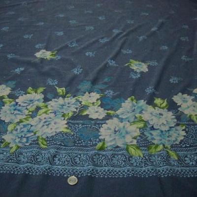 Bengaline lycra bleu jean embase fleurie blanc bleu sarcelle 2 