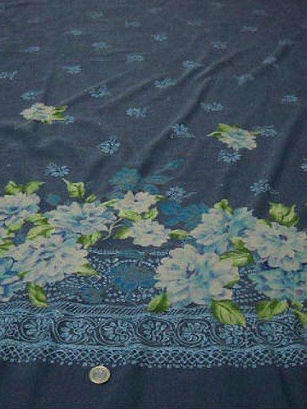 Bengaline lycra bleu jean embase fleurie blanc bleu sarcelle 2 