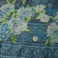 Bengaline lycra bleu jean embase fleurie blanc bleu sarcelle 3 