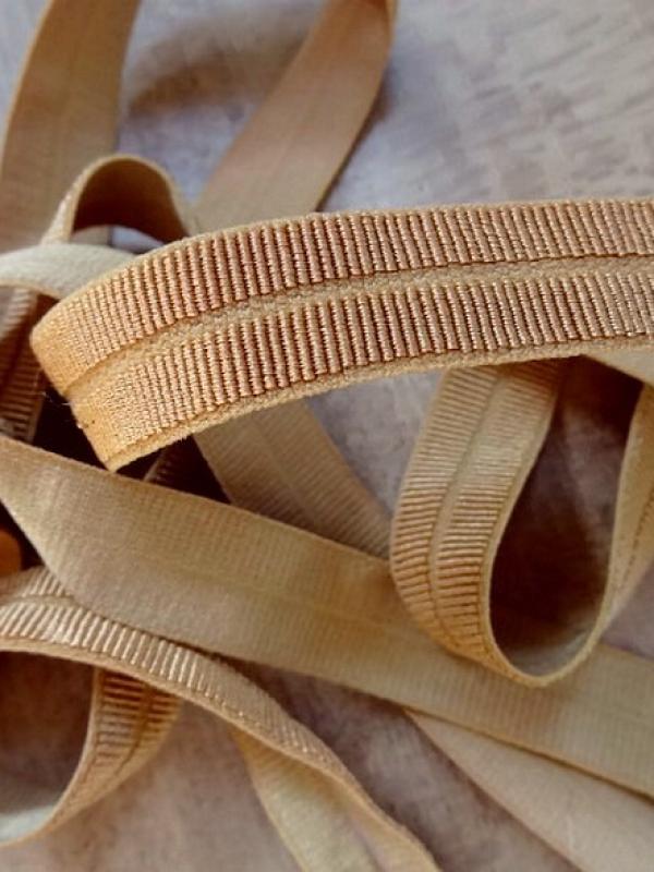 Biais gros grain pre plie elastique ocre tanne 1 
