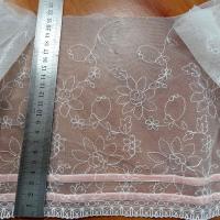 Bordure dentelle fine blanc cassé brodee ruban velours rose dragee 2