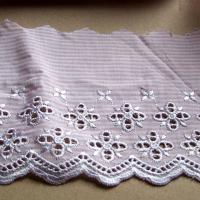 Bordure ingenue coton fines rayures blanc rose broderie anglaise 3 