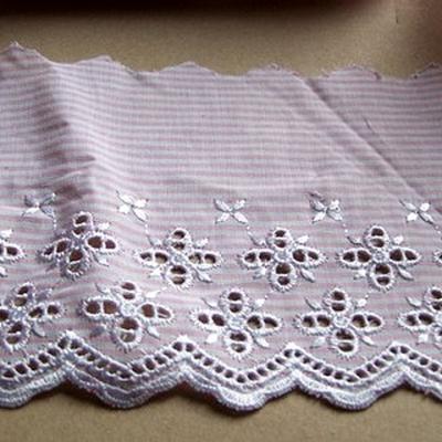 Bordure ingenue coton fines rayures blanc rose broderie anglaise 3 