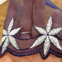 Bordure stella resille dentelle bleu marine brodee blanche