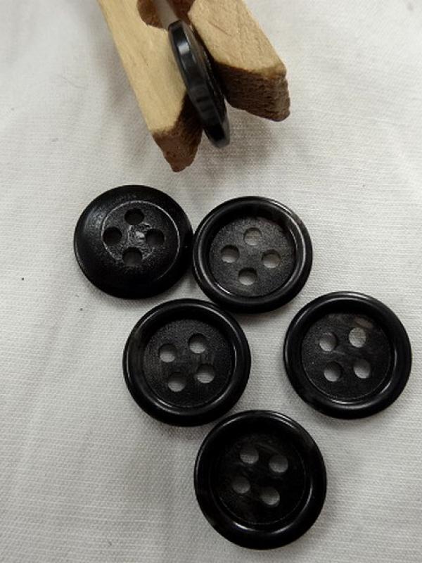 Bouton noir bordure bourrelet 15 mm 1