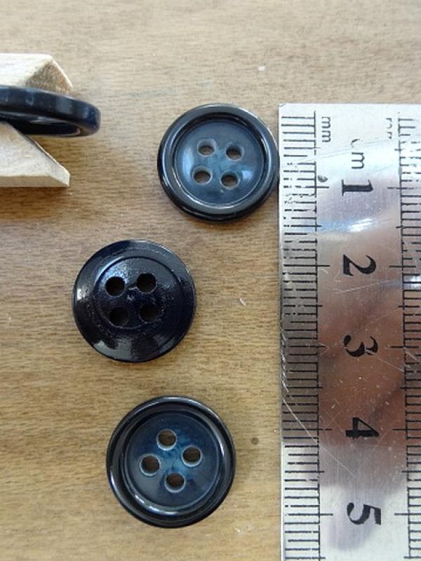 Bouton noir marbre marine bord bourrelet 15 mm 