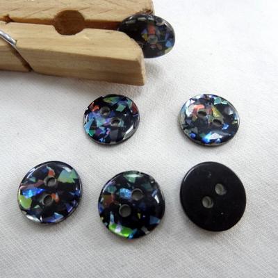 Bouton noir paillete multicolore plastifie 12 mm 