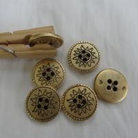 Bouton vieil or motif soleil 22 mm 1