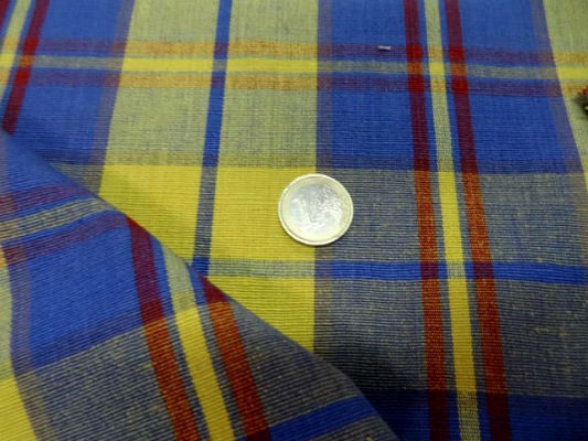 Coton ameublement carreaux jaune bleu2 2