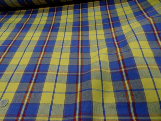 Coton ameublement carreaux jaune bleu2 3