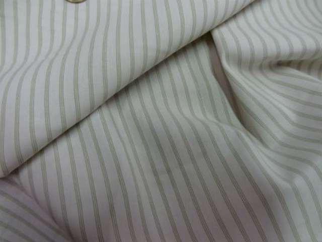Coton blanc casse fines rayures kaki clair 1