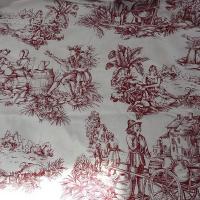 Coton blanc casse imprime toile de jouy bordeaux 1 