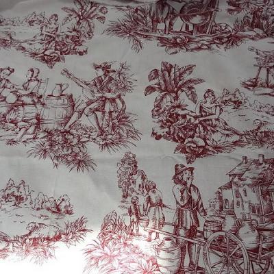 Coton blanc casse imprime toile de jouy bordeaux 1 