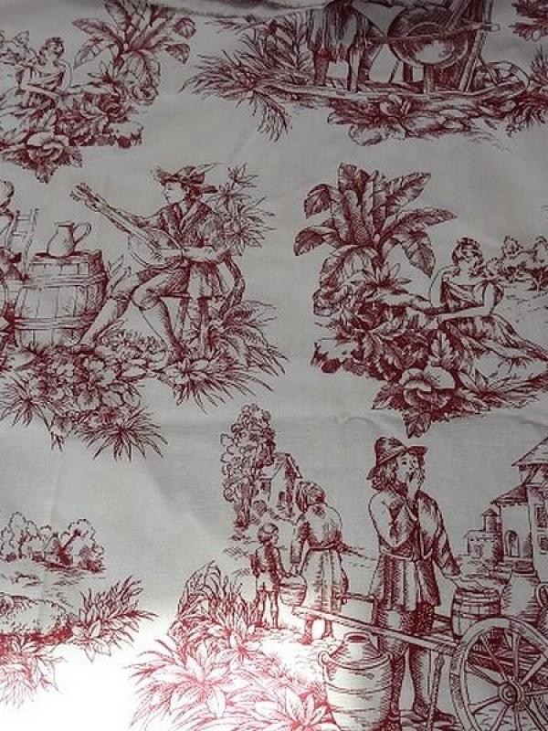 Coton blanc casse imprime toile de jouy bordeaux 1 