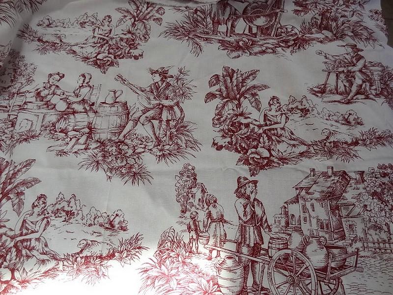Coton blanc casse imprime toile de jouy bordeaux 1