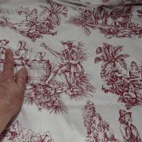 Coton blanc casse imprime toile de jouy bordeaux 2