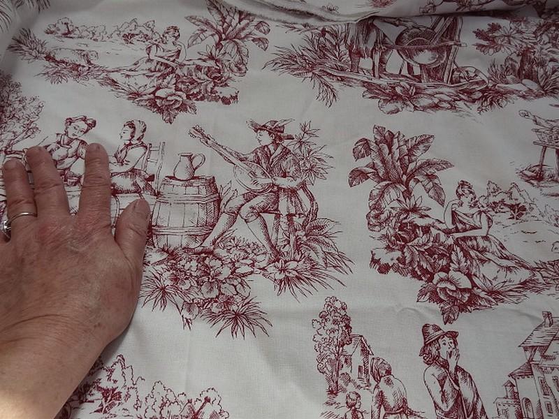Coton blanc casse imprime toile de jouy bordeaux 2