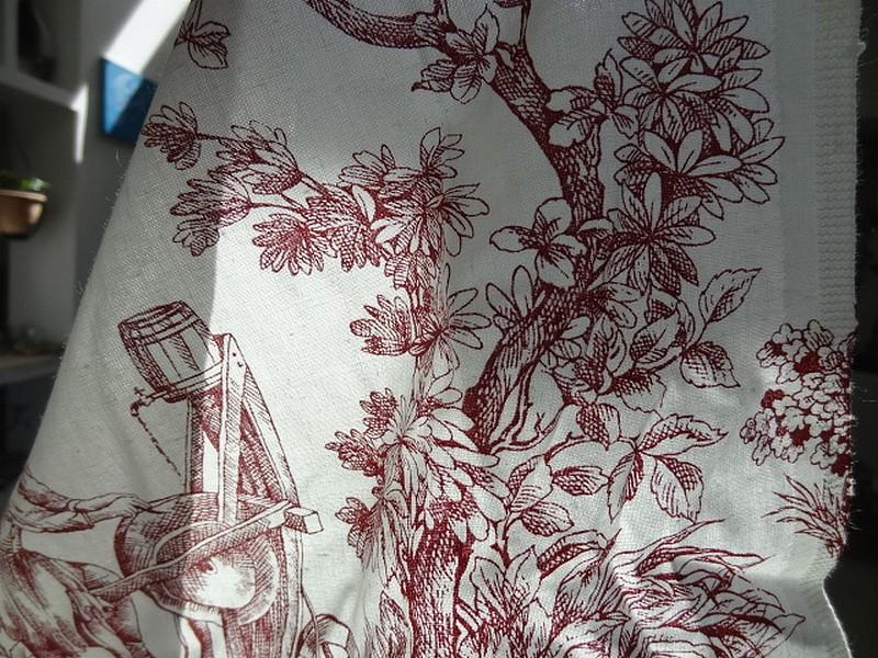 Coton blanc casse imprime toile de jouy bordeaux 4