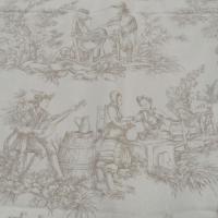 Coton blanc casse motif toile de jouy teinte chamois 2 