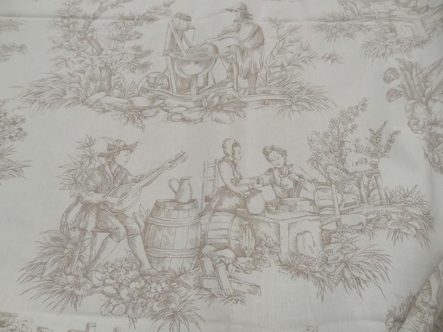 Coton blanc casse motif toile de jouy teinte chamois 2