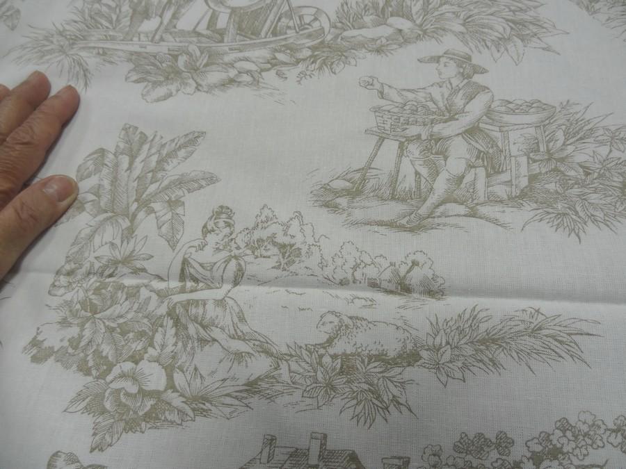 Coton blanc casse motif toile de jouy teinte chamois 3