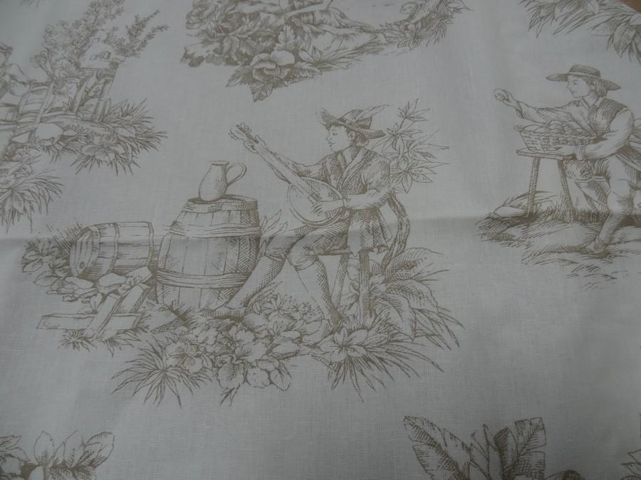 Coton blanc casse motif toile de jouy teinte chamois 4