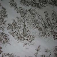 Coton blanc imprime toile de jouy marron