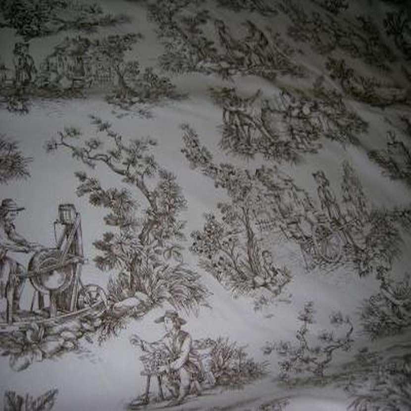 Coton blanc imprime toile de jouy marron2 1