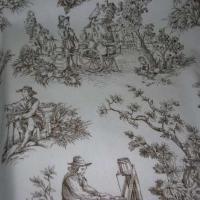 Coton blanc imprime toile de jouy marron3