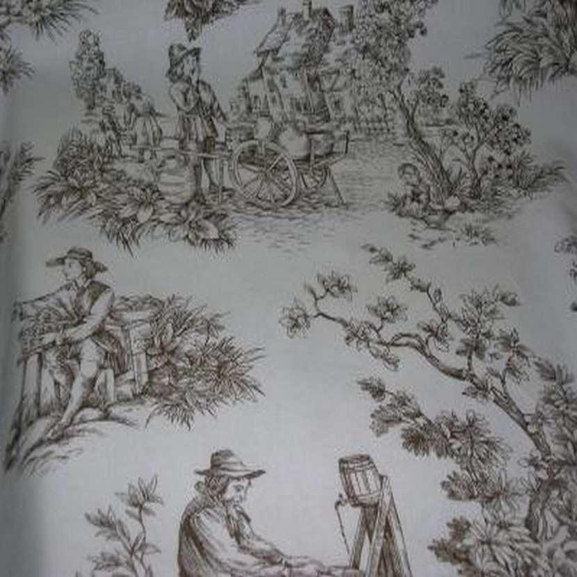 Coton blanc imprime toile de jouy marron3