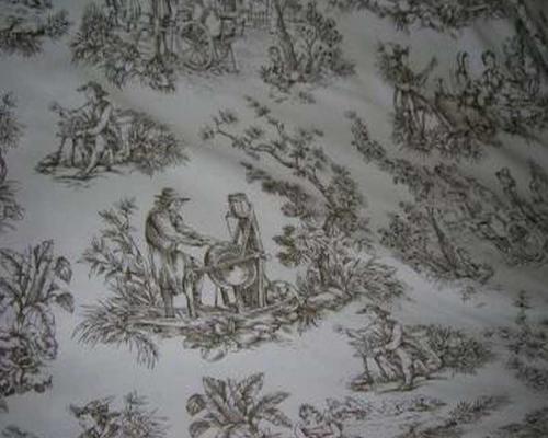 Coton blanc imprime toile de jouy marron6
