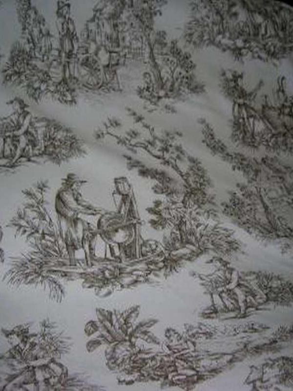 Coton blanc imprime toile de jouy marron6