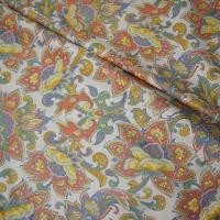 Coton blanc motif fleur exotique stylisee 1