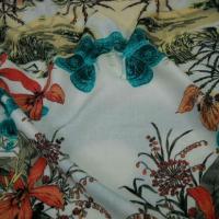 Coton blanc motifs palmier hibiscus papillon 1