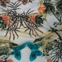 Coton blanc motifs palmier hibiscus papillon 2