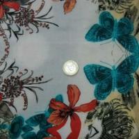 Coton blanc motifs palmier hibiscus papillon 3