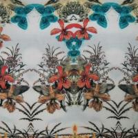 Coton blanc motifs palmier hibiscus papillon 4