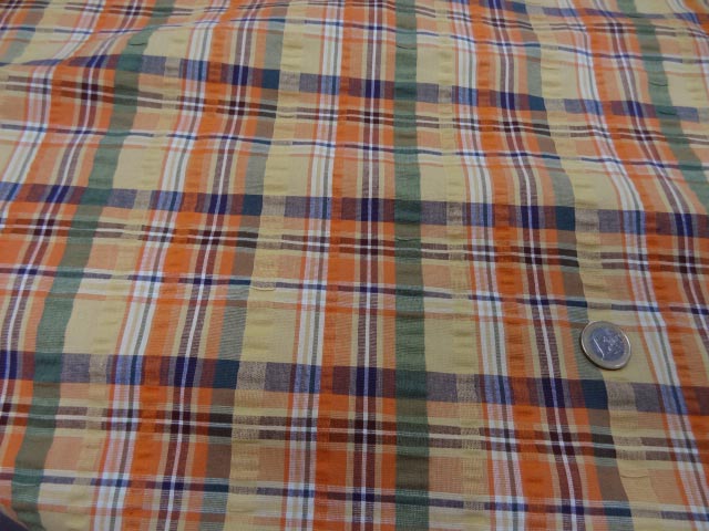 Coton cloque motif madras jaune pale et orange