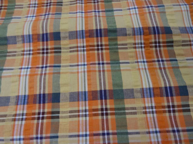 Coton cloque motif madras jaune pale et orange 2