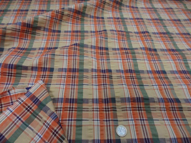 Coton cloque motif madras jaune pale et orange 3