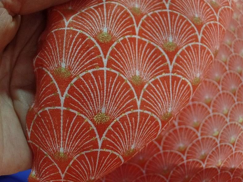 Coton corail blanc or art deco japonais 3